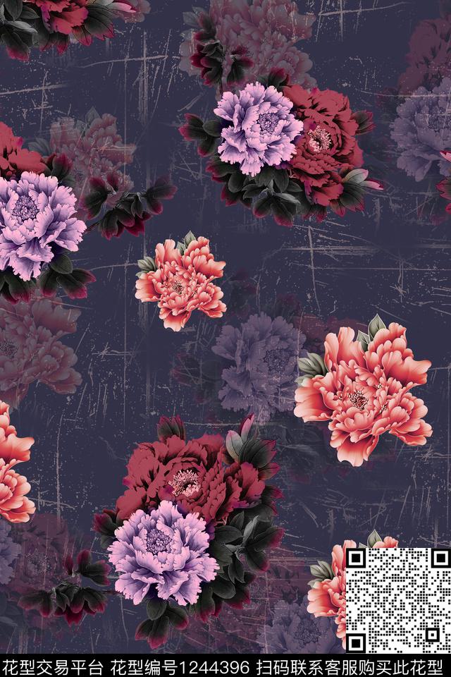 花卉牡丹女装数码印花华亿平台下载（图片编号: 1244396） - 瓦栏（Walan）