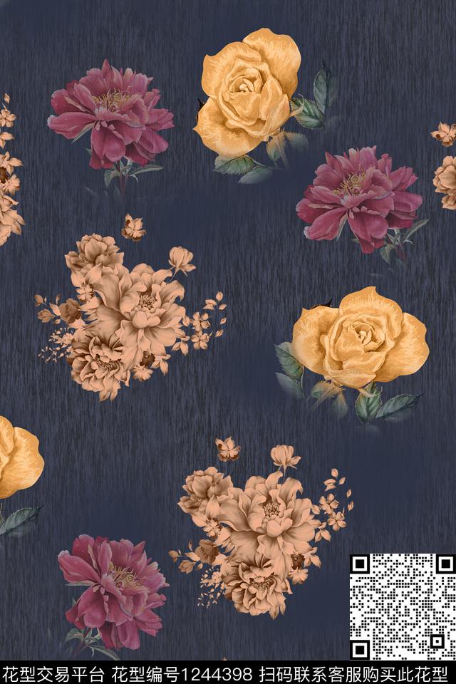花卉牡丹女装数码印花华亿平台下载（图片编号: 1244398） - 瓦栏（Walan）