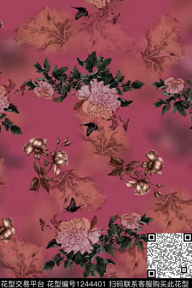 花卉牡丹女装数码印花华亿平台下载（图片编号: 1244401） - 瓦栏（Walan）