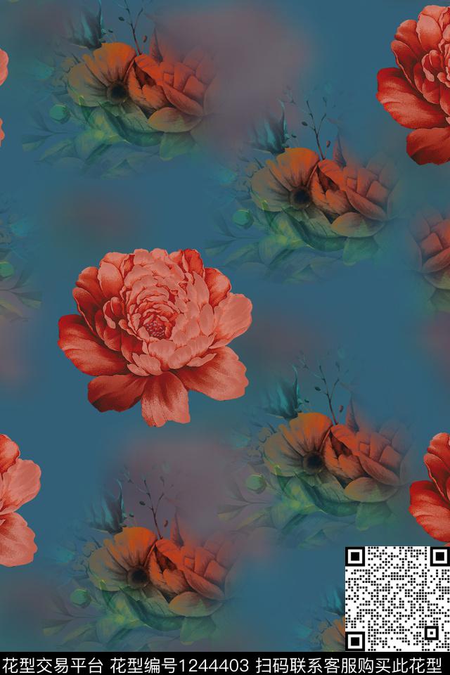 花卉牡丹女装数码印花华亿平台下载（图片编号: 1244403） - 瓦栏（Walan）