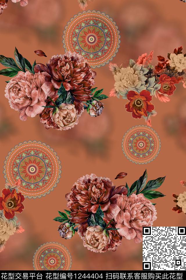 花卉牡丹女装数码印花华亿平台下载（图片编号: 1244404） - 瓦栏（Walan）