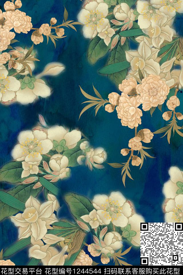 花卉梅花香云纱数码印花华亿平台下载（图片编号: 1244544） - 瓦栏（Walan）