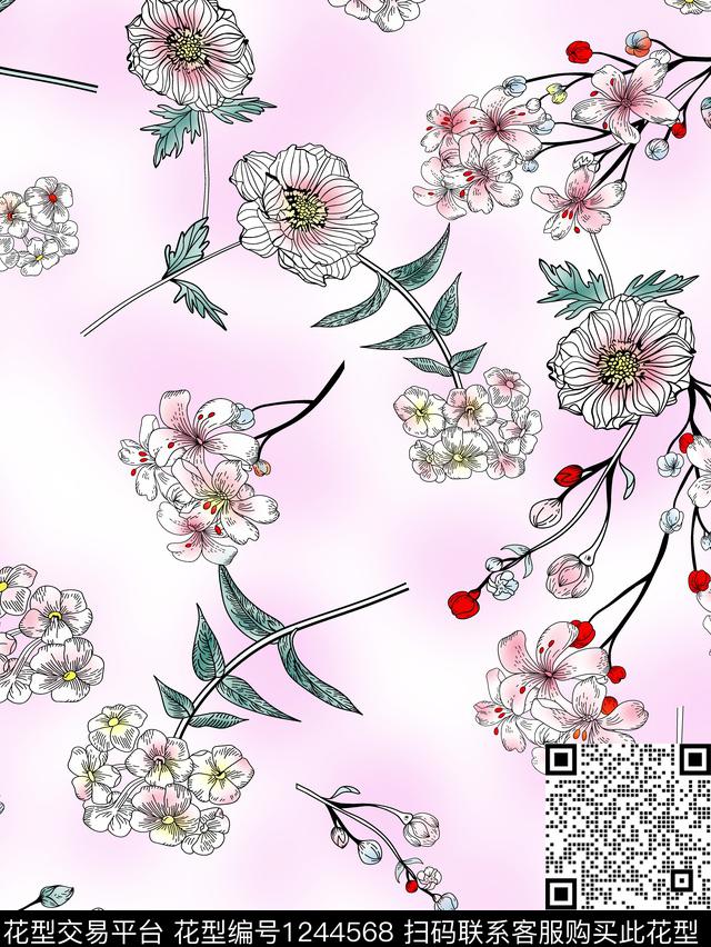 休闲小碎花绿植树叶传统印花华亿平台下载（图片编号: 1244568） - 瓦栏（Walan）