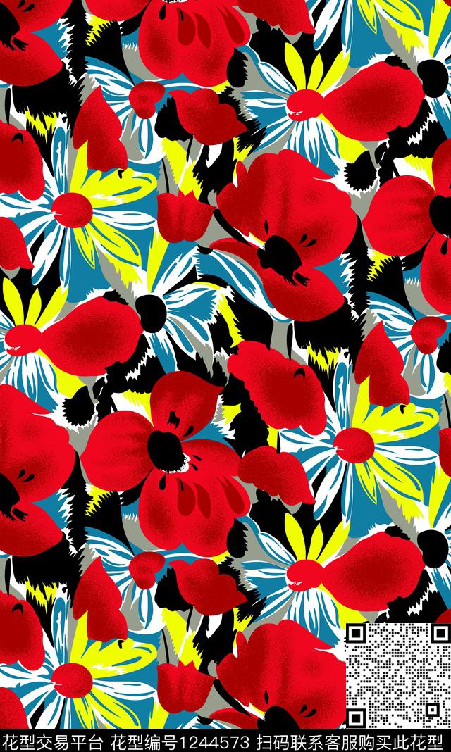 连衣裙大花休闲数码印花华亿平台下载（图片编号: 1244573） - 瓦栏（Walan）