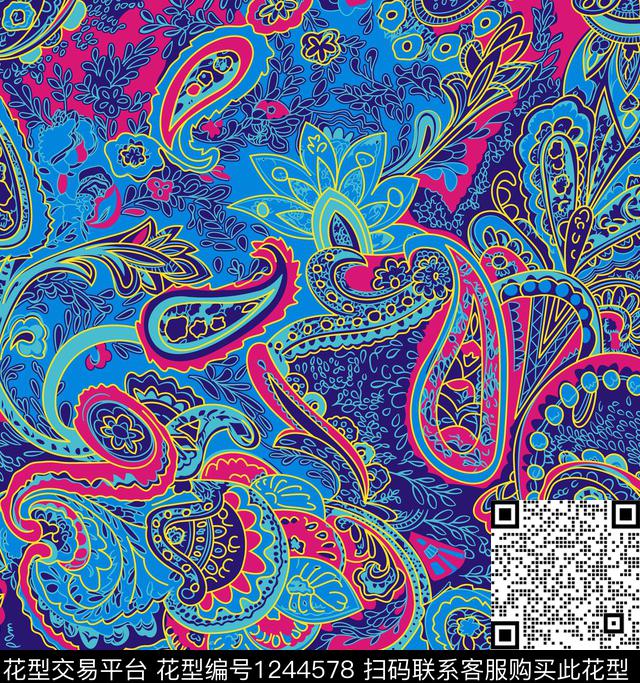 提花华亿平台旗袍佩斯利数码印花华亿平台下载（图片编号: 1244578） - 瓦栏（Walan）