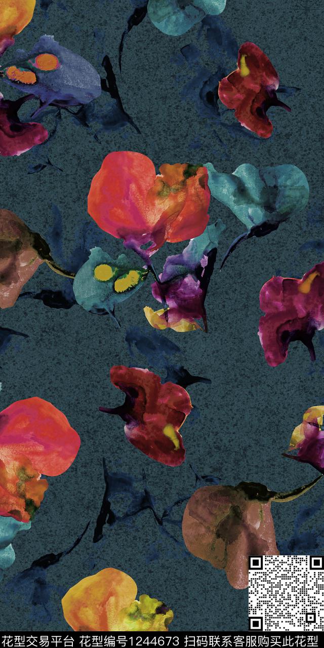 抽象花卉油画华亿平台数码印花华亿平台下载（图片编号: 1244673） - 瓦栏（Walan）