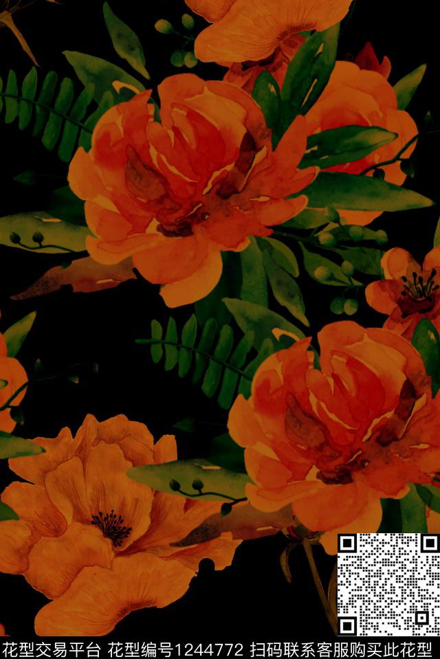 花卉大牌风香云纱数码印花华亿平台下载（图片编号: 1244772） - 瓦栏（Walan）