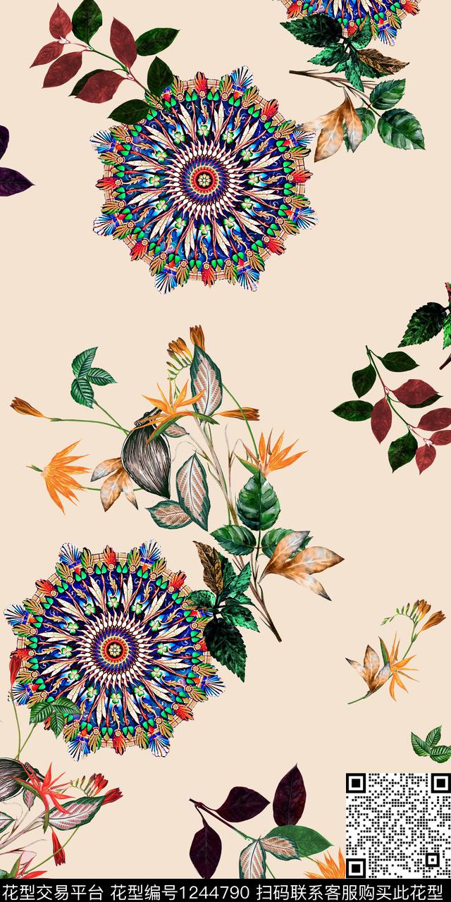 树枝绿植树叶花卉数码印花华亿平台下载（图片编号: 1244790） - 瓦栏（Walan）