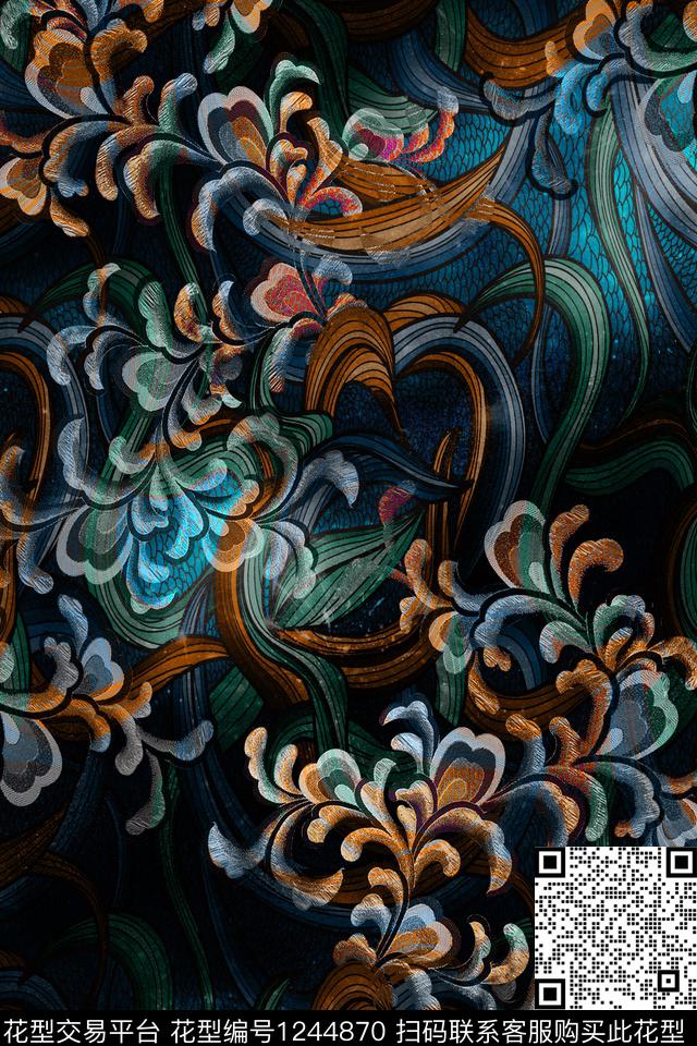 香云纱大牌风中国风数码印花华亿平台下载（图片编号: 1244870） - 瓦栏（Walan）