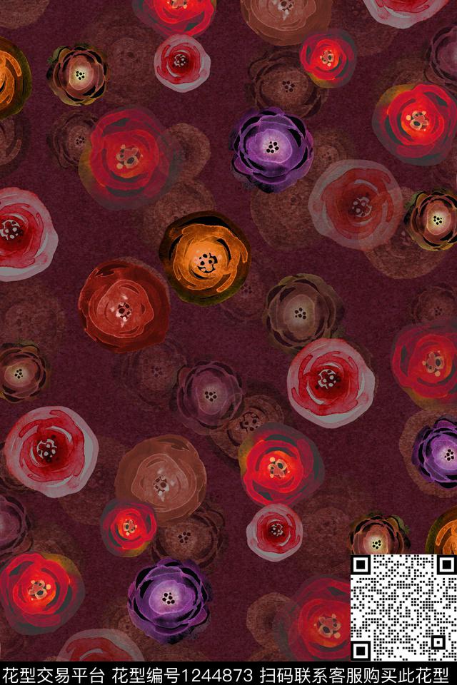 玫瑰花花卉中老年华亿平台数码印花华亿平台下载（图片编号: 1244873） - 瓦栏（Walan）