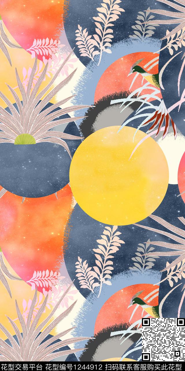 绿植树叶女装花卉数码印花华亿平台下载（图片编号: 1244912） - 瓦栏（Walan）