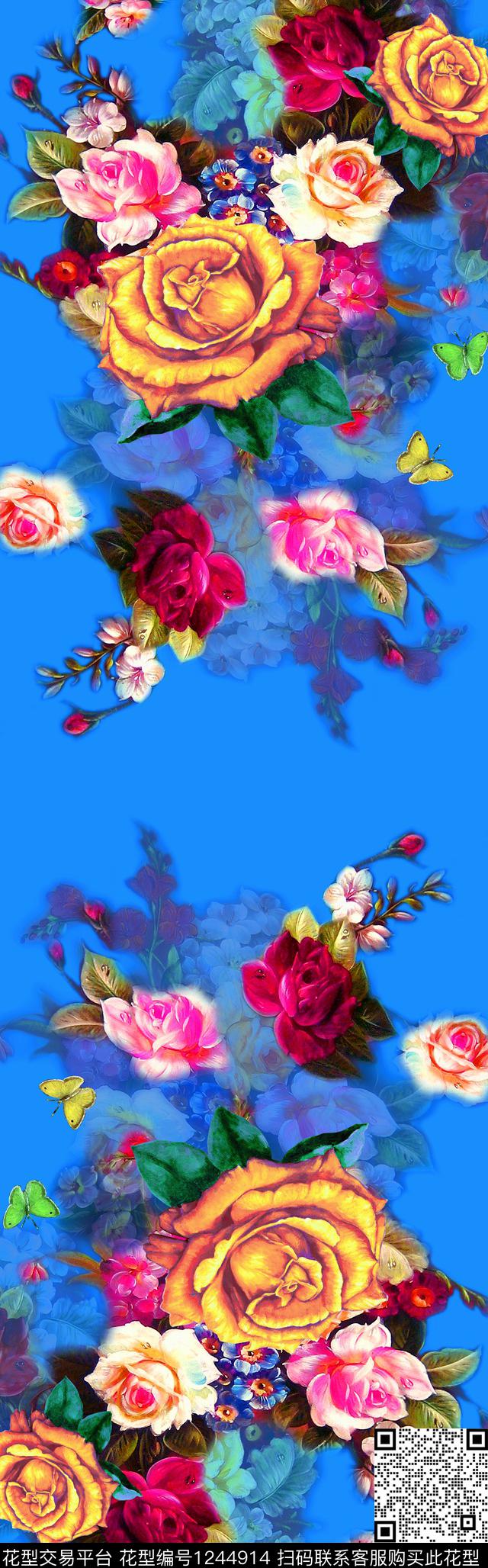 丝巾定位花中老年披肩长巾数码印花华亿平台下载（图片编号: 1244914） - 瓦栏（Walan）