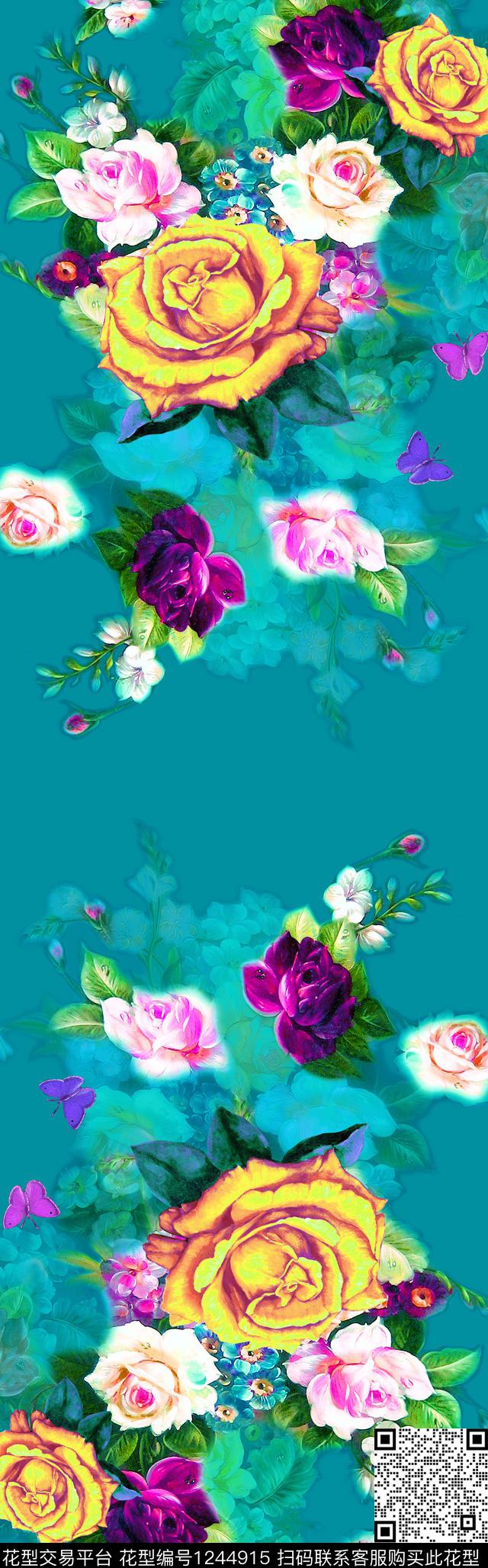 丝巾定位花中老年披肩长巾数码印花华亿平台下载（图片编号: 1244915） - 瓦栏（Walan）