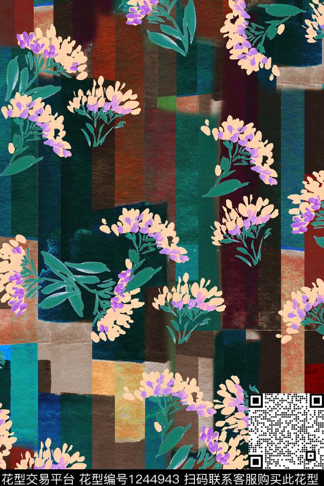 数码华亿平台手绘花卉大牌风数码印花华亿平台下载（图片编号: 1244943） - 瓦栏（Walan）