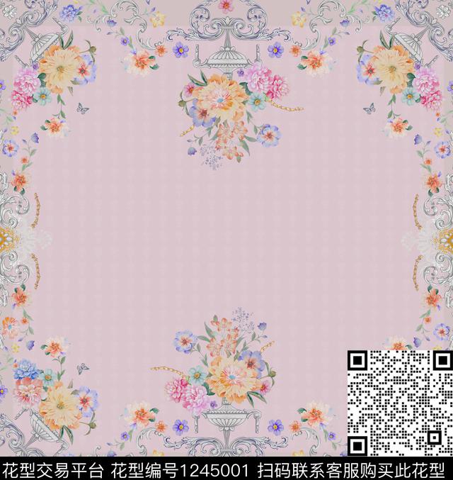 花卉欧式定位花珠宝宝石数码印花华亿平台下载（图片编号: 1245001） - 瓦栏（Walan）