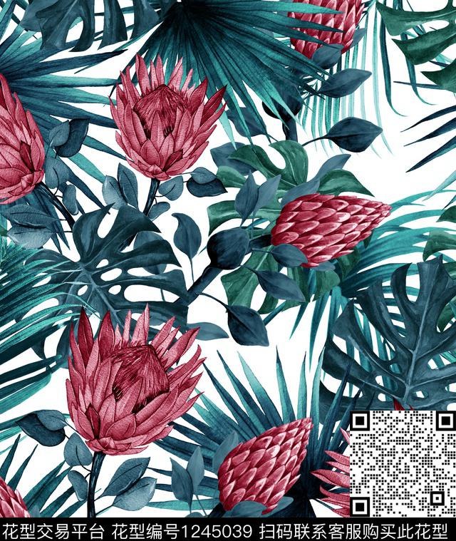 火烈鸟香蕉帝王花数码印花华亿平台下载（图片编号: 1245039） - 瓦栏（Walan）