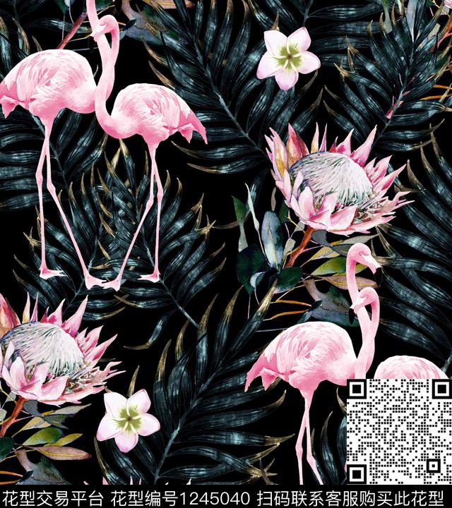 火烈鸟帝王花数码印花华亿平台下载（图片编号: 1245040） - 瓦栏（Walan）