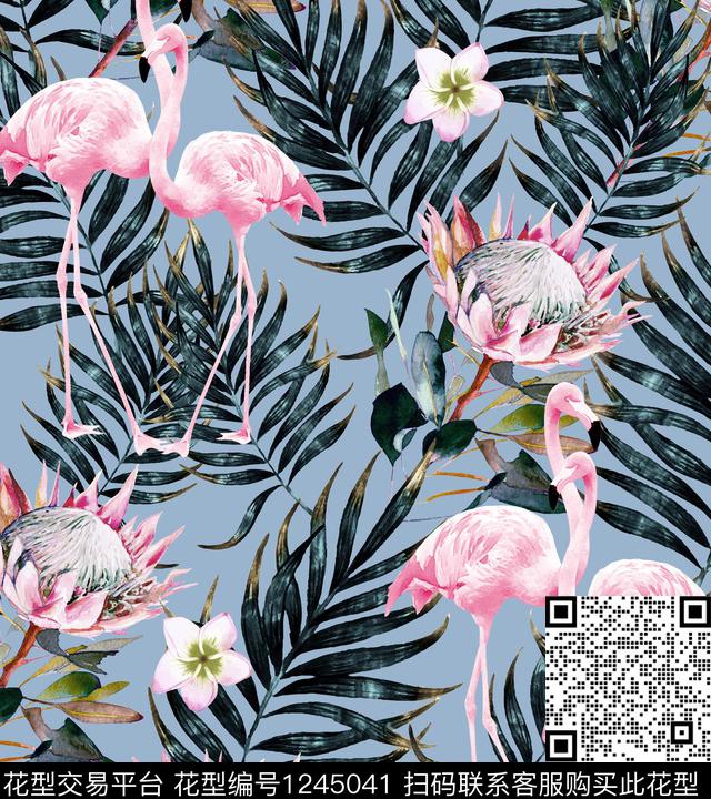 火烈鸟香蕉帝王花数码印花华亿平台下载（图片编号: 1245041） - 瓦栏（Walan）