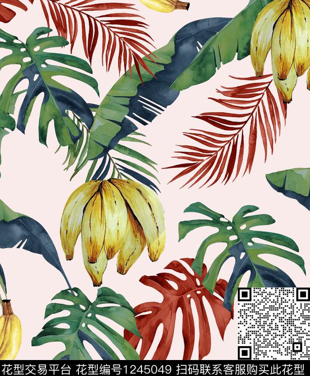 香蕉帝王花数码印花华亿平台下载（图片编号: 1245049） - 瓦栏（Walan）