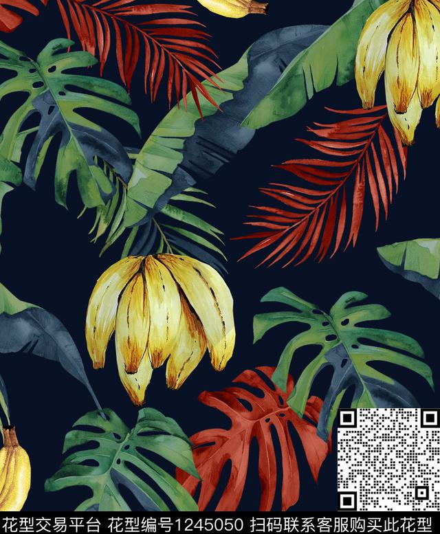 火烈鸟香蕉帝王花数码印花华亿平台下载（图片编号: 1245050） - 瓦栏（Walan）