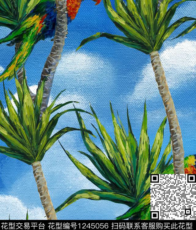 鹦鹉白云铁树数码印花华亿平台下载（图片编号: 1245056） - 瓦栏（Walan）