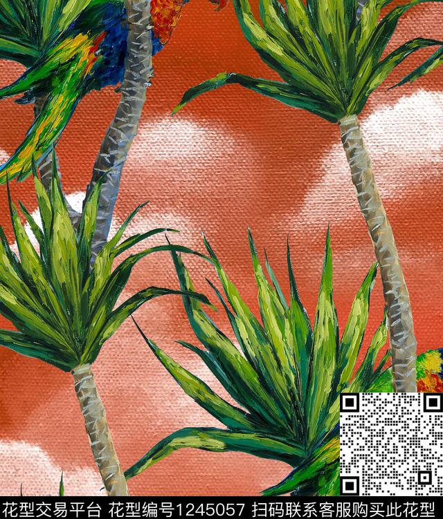 鹦鹉白云铁树数码印花华亿平台下载（图片编号: 1245057） - 瓦栏（Walan）