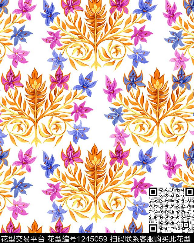 梨李子小碎花数码印花华亿平台下载（图片编号: 1245059） - 瓦栏（Walan）