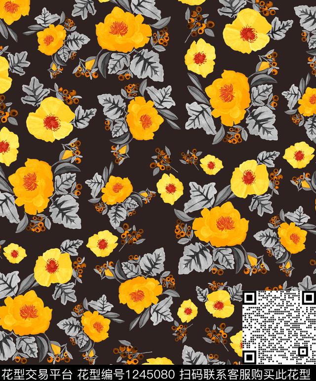 梨李子小碎花数码印花华亿平台下载（图片编号: 1245080） - 瓦栏（Walan）