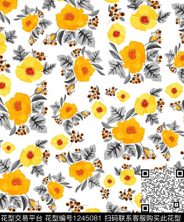 梨李子小碎花数码印花华亿平台下载（图片编号: 1245081） - 瓦栏（Walan）