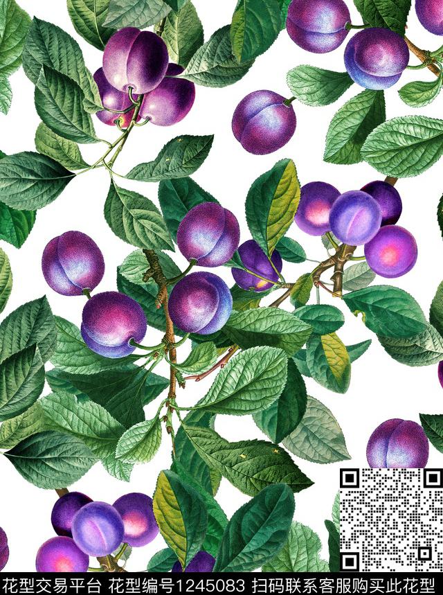 梨李子小碎花数码印花华亿平台下载（图片编号: 1245083） - 瓦栏（Walan）