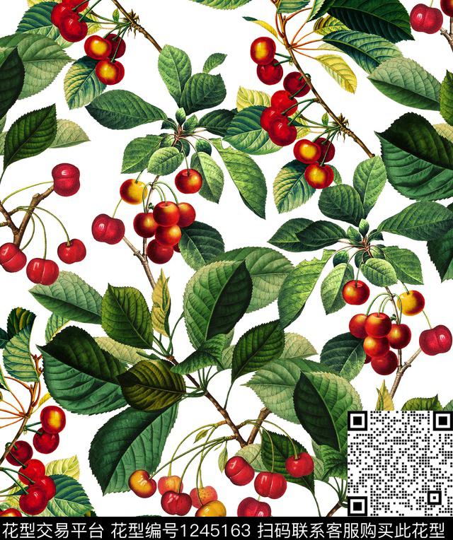 水彩樱桃宫廷风数码印花华亿平台下载（图片编号: 1245163） - 瓦栏（Walan）