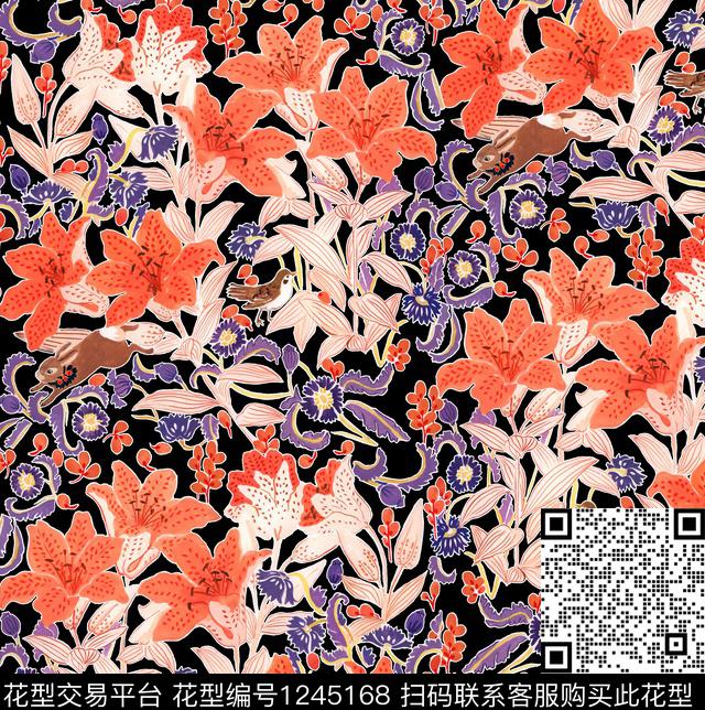 水彩樱桃宫廷风数码印花华亿平台下载（图片编号: 1245168） - 瓦栏（Walan）