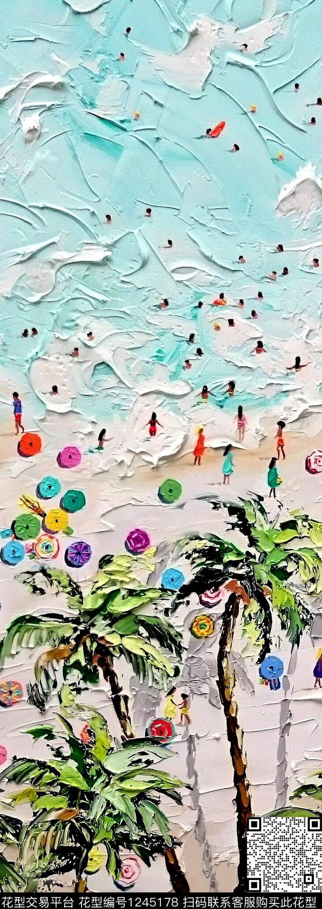 椰子树沙滩油画华亿平台数码印花华亿平台下载（图片编号: 1245178） - 瓦栏（Walan）