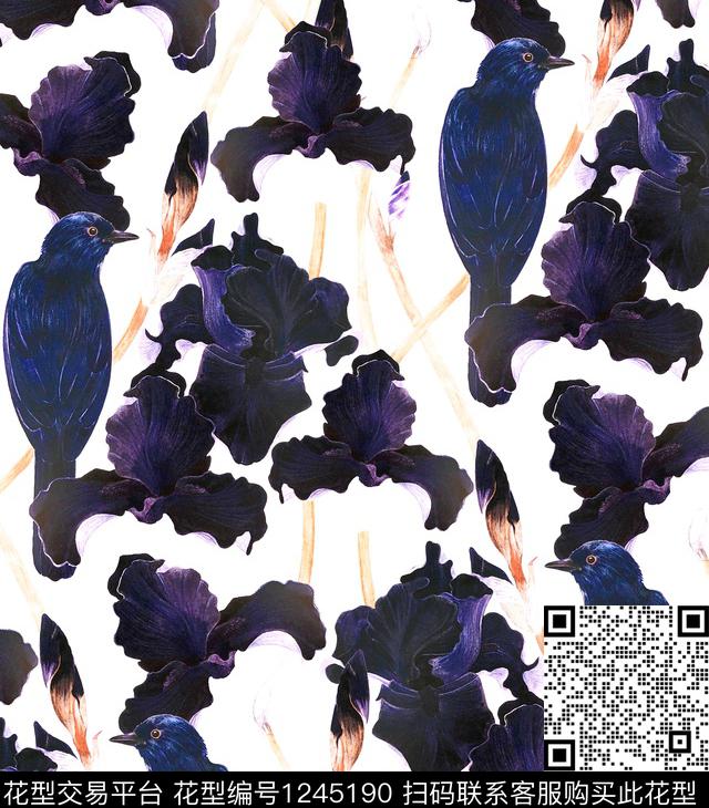 孔雀剪影小碎花数码印花华亿平台下载（图片编号: 1245190） - 瓦栏（Walan）