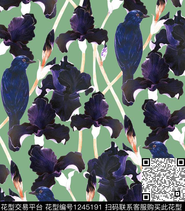 孔雀剪影小碎花数码印花华亿平台下载（图片编号: 1245191） - 瓦栏（Walan）