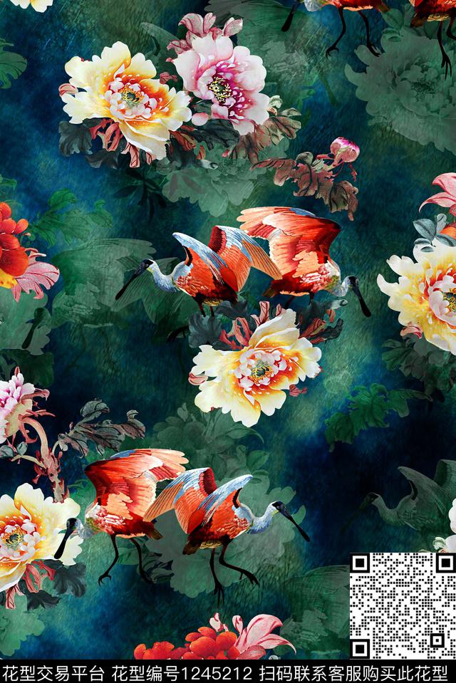 大牌风复古花朵刺绣花卉数码印花华亿平台下载（图片编号: 1245212） - 瓦栏（Walan）