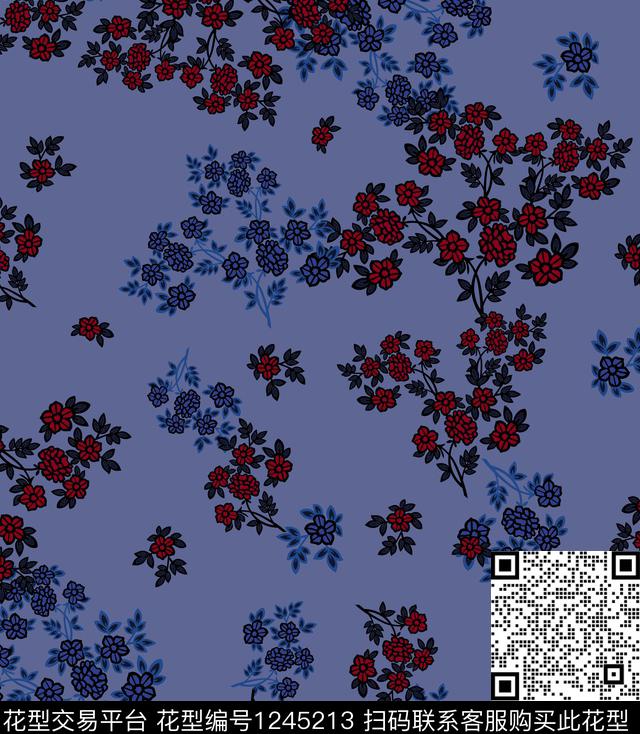 剪影小碎花数码印花华亿平台下载（图片编号: 1245213） - 瓦栏（Walan）