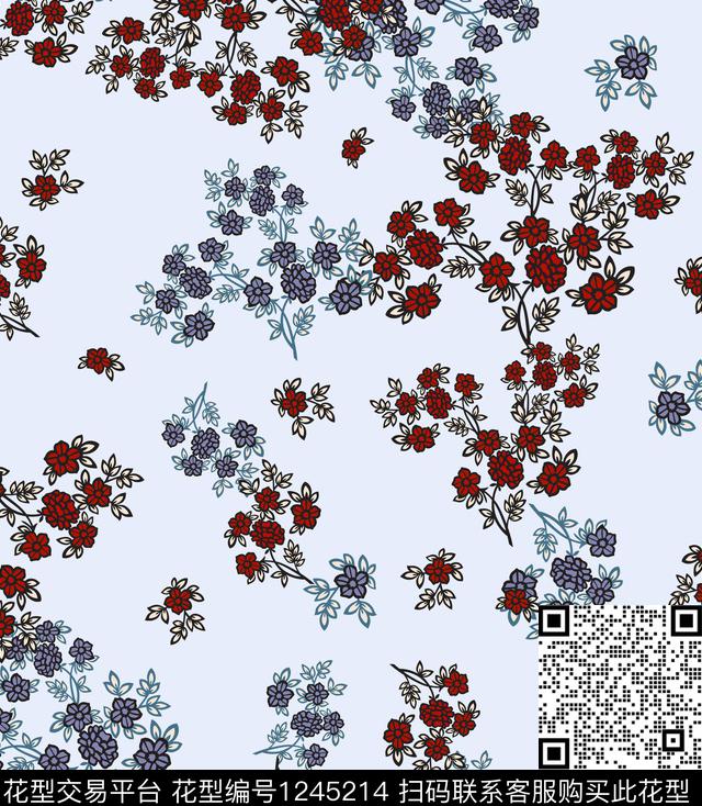 孔雀剪影小碎花数码印花华亿平台下载（图片编号: 1245214） - 瓦栏（Walan）