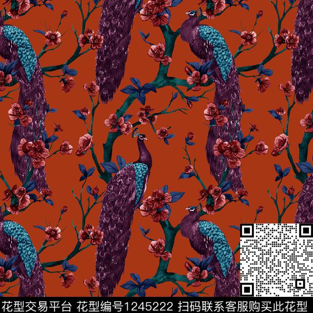 孔雀剪影小碎花数码印花华亿平台下载（图片编号: 1245222） - 瓦栏（Walan）