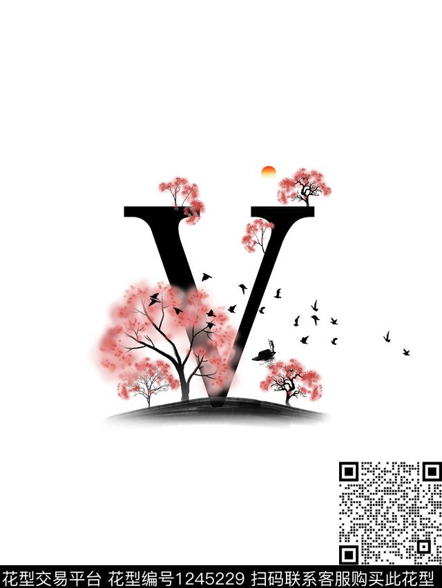 抽象定位花水墨风数码印花华亿平台下载（图片编号: 1245229） - 瓦栏（Walan）