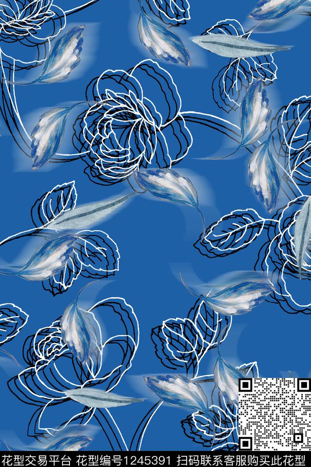 抽象花卉线条花卉时尚连衣裙数码印花华亿平台下载（图片编号: 1245391） - 瓦栏（Walan）