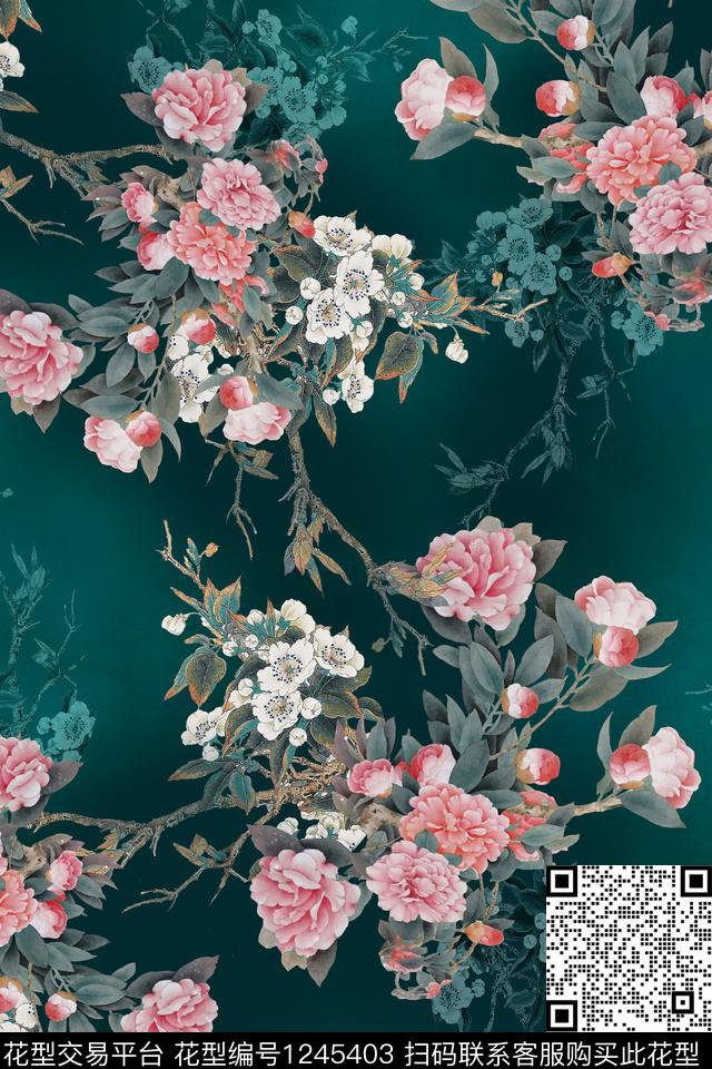 底纹香云纱茶花数码印花华亿平台下载（图片编号: 1245403） - 瓦栏（Walan）