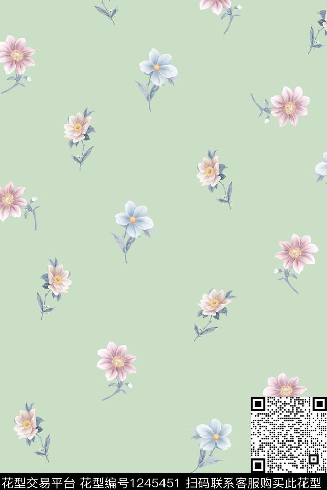 小清新花卉女青年连衣裙传统印花华亿平台下载（图片编号: 1245451） - 瓦栏（Walan）