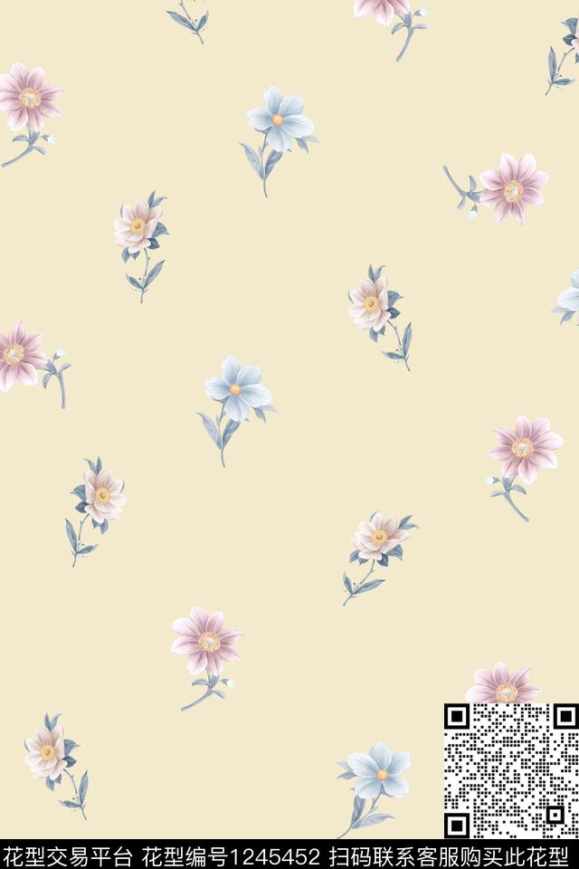 小清新花卉女青年连衣裙传统印花华亿平台下载（图片编号: 1245452） - 瓦栏（Walan）