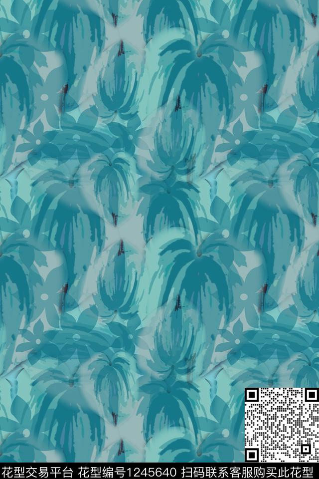 树叶组合植物抽象数码印花华亿平台下载（图片编号: 1245640） - 瓦栏（Walan）