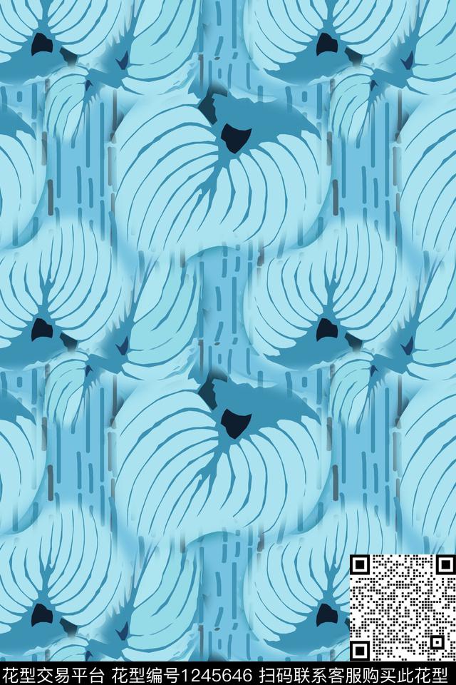 抽象花卉手绘线条笔触树叶组合数码印花华亿平台下载（图片编号: 1245646） - 瓦栏（Walan）
