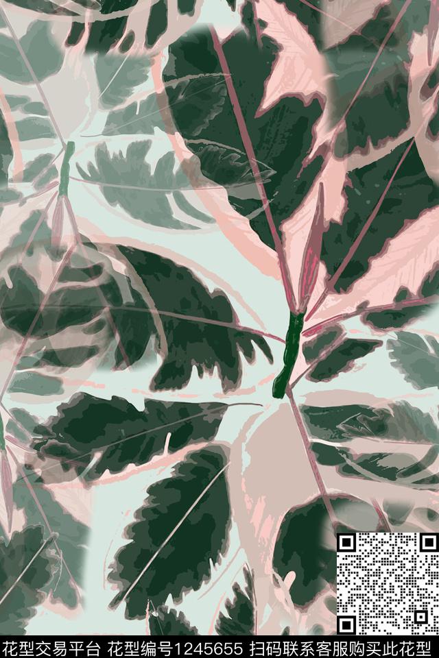 树叶组合混合印花热带海滨度假数码印花华亿平台下载（图片编号: 1245655） - 瓦栏（Walan）