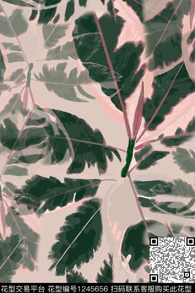 树叶组合混合印花热带海滨度假数码印花华亿平台下载（图片编号: 1245656） - 瓦栏（Walan）
