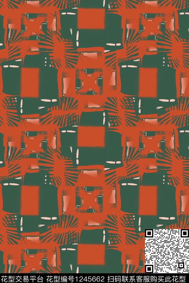 格子混搭密铺几何手绘线条笔触数码印花华亿平台下载（图片编号: 1245662） - 瓦栏（Walan）