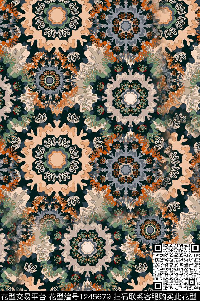 复古圆形秋冬华亿平台数码印花华亿平台下载（图片编号: 1245679） - 瓦栏（Walan）